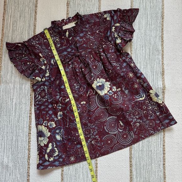 Ulla Johnson Letty Heliotrope Purple Floral Short Flutter Sleeves Blouse Size 2 - Picture 9 of 13